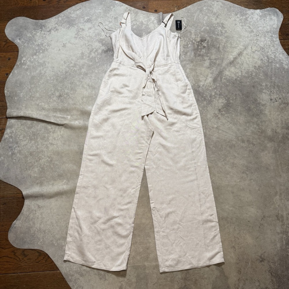 INC International Concepts Jumpsuit Womens Size 10 Beige Wide-Leg Linen‎ Blend